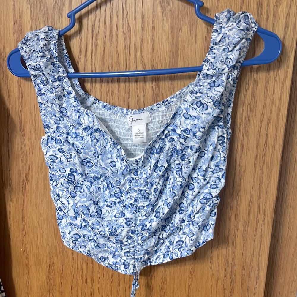 Blue Cropped Floral Shirt